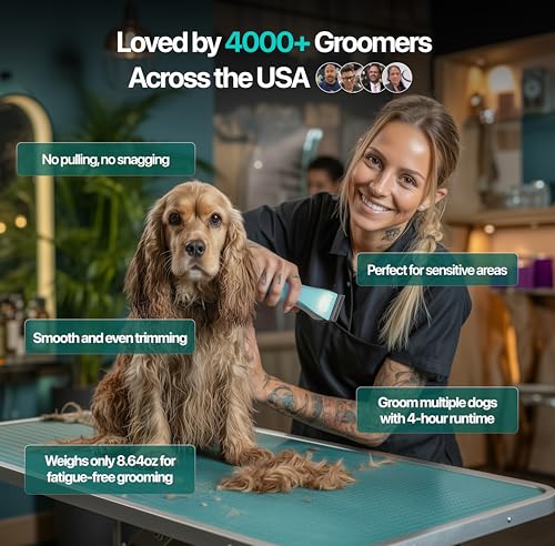 Hornet 5-in-1 Professional Pet Grooming Clipper for Dogs & Cats, Low Noise, Precision Trimmer for Trimming, Shaping & Styling - color: Teal