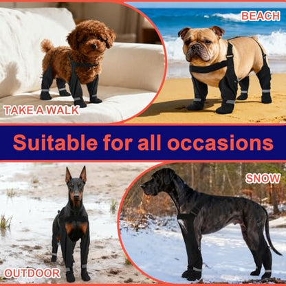 XXL Adjustable Dog Suspender Boots & Hiking Shoes, Waterproof Winter Snow Gear Boots with Anti-Slip Sole, Reflective Snowsuit Design That Helps Stay On for Cold Weather Adventures - color: Black, size: XX-Large