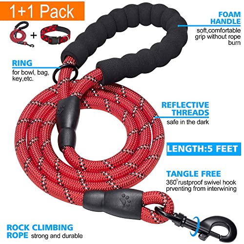 Ladoogo Reflective Dog Collar Padded with Soft Neoprene Breathable Adjustable Nylon Dog Collars for Small Medium Large Dogs (X-Small (Pack of 1), Red Plaid Collar+Leash) - color: Red Plaid Collar+Leash, size: X-Small (Pack of 1)