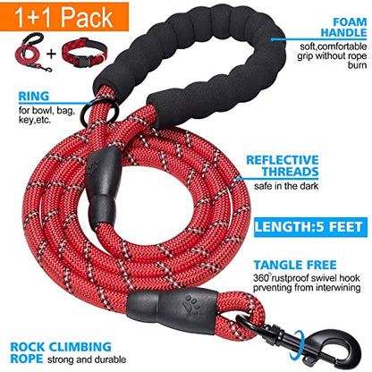 Ladoogo Reflective Dog Collar Padded with Soft Neoprene Breathable Adjustable Nylon Dog Collars for Small Medium Large Dogs (X-Small (Pack of 1), Red Plaid Collar+Leash) - color: Red Plaid Collar+Leash, size: X-Small (Pack of 1)