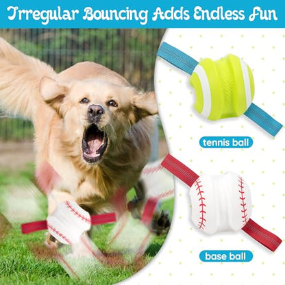 LECHONG Dog Balls with Straps for Tugging 2 Pcs, Interactive Dog Toys, Puppy Toys to Keep Them Busy, High Bouncy Balls for Dogs, Tennis Ball Base Ball Toys - color: white & green