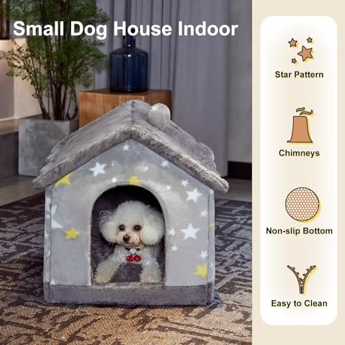 Dog&Cat House Dog&Cat Bed with Cover Cave with Non-Slip Bottom. (Grey Star, Medium) - color: Grey Star, size: Medium