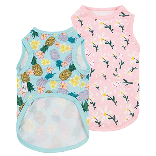 CuteBone Dog Shirts 2-Pack Soft Pet Clothes Breathable Summer Vest for Small Puppy and Stretchy Cat Apparel - color: Flowers&pineapple, size: Small
