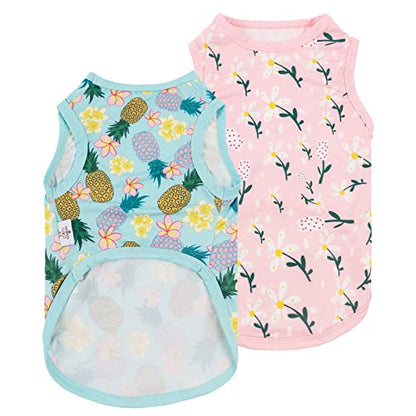 CuteBone Dog Shirts 2-Pack Soft Pet Clothes Breathable Summer Vest for Small Puppy and Stretchy Cat Apparel - color: Flowers&pineapple, size: Small