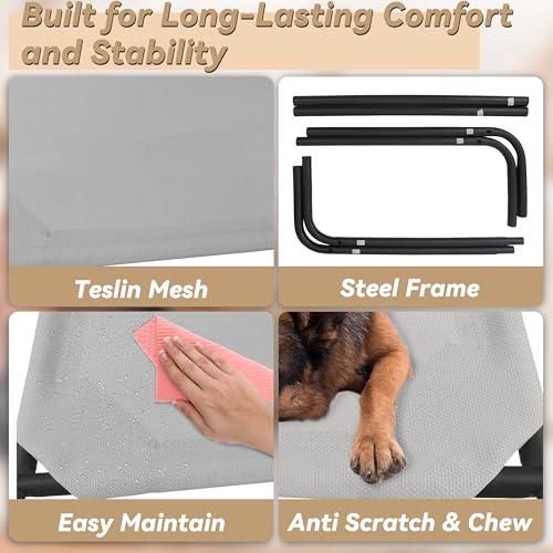 Elevated Dog Bed for Large Dogs, Raised Dog Bed with Breathable Mesh, Non Slip, Easy to Clean, 50.5 Inches, Grey - color: Grey, size: Large