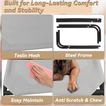 Elevated Dog Bed for Large Dogs, Raised Dog Bed with Breathable Mesh, Non Slip, Easy to Clean, 50.5 Inches, Grey - color: Grey, size: Large