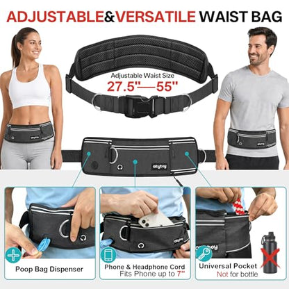 Hands Free Double Dog Leash for Two Dogs,240LB Heavy Duty Retractable with Partitioned Pouch Adjustable Waist for Walking Running Jogging Hiking Biking Training for Medium/Large(Not for＜25LBS)