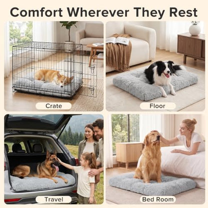JOEJOY Large Dog Bed Crate Pad, Deluxe Plush Washable Dog Beds Fulffy Soft Kennel Pad Anti-Slip Pet Sleeping Mat for Extra Large Medium Small Dogs, 40" x 27", Grey - color: Grey, size: XL(40"x27"x4")