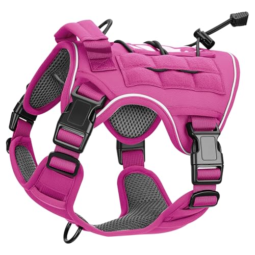 Heavy-Duty Tactical Dog Harness for Large Dogs, No Pull Adjustable Reflective Pet Vest with Molle System, K9 Military-Grade Control for Service Training, Outdoor & 10+ Breeds, Pink, Small - color: Pink, size: S: Neck: 14-18'', Chest: 20-24''