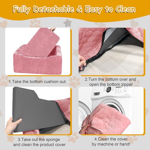 Dog Car Seat for Medium/Large Dog Booster Seat Under 60 lbs or 2 Small Dogs, Multi-Functional Pet Car Seat with Thick Cushion, 2 Safety Leashes (Pink) - color: Pink