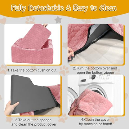 Dog Car Seat for Medium/Large Dog Booster Seat Under 60 lbs or 2 Small Dogs, Multi-Functional Pet Car Seat with Thick Cushion, 2 Safety Leashes (Pink) - color: Pink