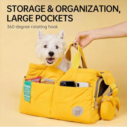 Macaron Cloud Pet Carrier Bag for Small Dogs and Cats, Lightweight Handheld Shoulder Crossbody Puppy Carrier with Storage Pocket, Breathable Expandable Pet Travel Carrier for (Yellow) - color: Yellow
