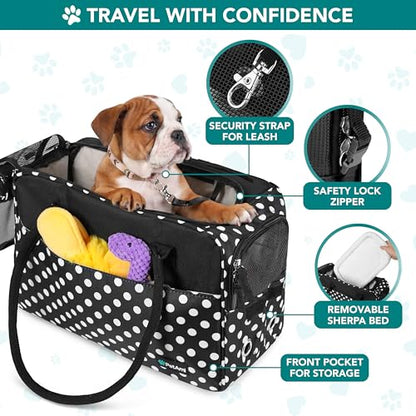 PetAmi Dog Purse Carrier for Small Dogs Cats, TSA Airline Approved Soft-Sided Pet Carrier with Pockets, Ventilated Travel Tote Bag with Bed & Shoulder Strap, Puppy Kitten, Max 12 lbs, Polka Dot Black - color: Polka Dot Black