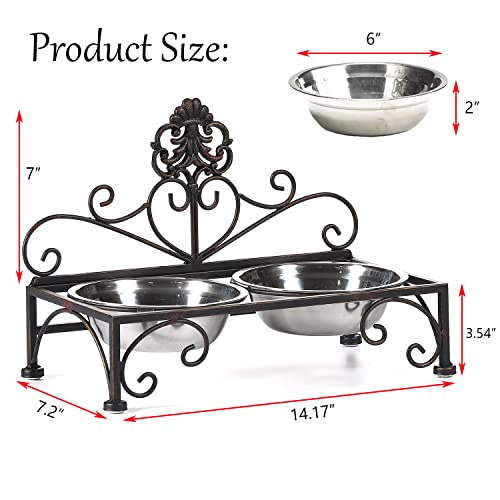Elevated Dog Bowls for Small Dogs Metal Raised Dog Bowl Cat Dish Stand with Double Stainless Steel Pet Feeder for Food and Water Lifted Cats Bowls with Stand Elevated Pets Bowl Holder - Height 3.54" - size: 3.54" Height Black