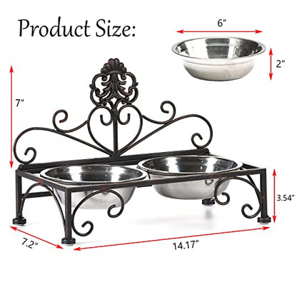 Elevated Dog Bowls for Small Dogs Metal Raised Dog Bowl Cat Dish Stand with Double Stainless Steel Pet Feeder for Food and Water Lifted Cats Bowls with Stand Elevated Pets Bowl Holder - Height 3.54" - size: 3.54" Height Black