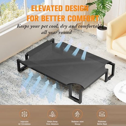 Elevated Dog Bed,Raised Outdoor Dog Bed for Large Sized Dogs,Portable Cooling Dog Cot with Washable Breathable Teslin Mesh,Waterproof Pet Bed for Indoor,Durable,No-Slip Feet,Black 110×76×21cm - size: L 110L×76W×20H cm