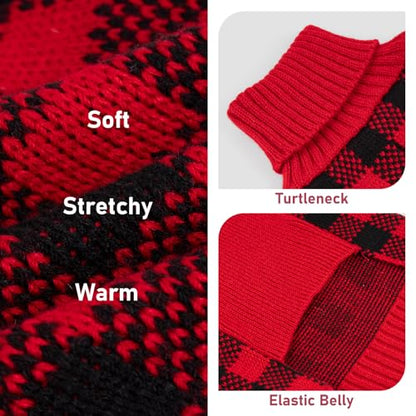 KYEESE Dog Christmas Sweater with Snowman Design, Turtleneck Dog Sweater for Small Dogs Boy Girl, Red Buffalo Plaid Knitwear with Leash Hole, Soft Warm Pet Clothes, Cozy Winter Outfit, Small - color: 4# Snowman, size: Small (4-7lbs)