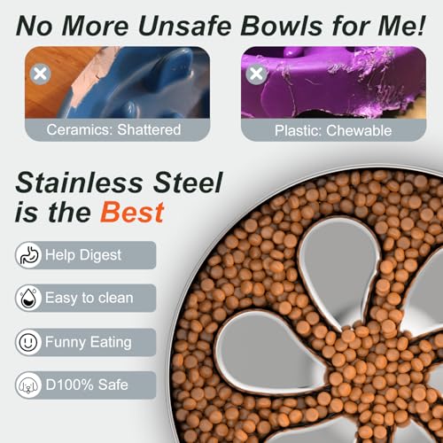 Slow Feeder Dog Bowl-3.5Cups for Large Breeds, Food Grade 304 Stainless Steel Dog Bowls with Non-Slip Base, Maze Pet Dish to Slow Down Eating, Dishwasher-Safe - color: Spiral-1Pack, size: XL 3.5~4Cups