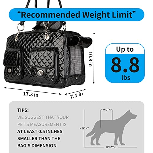 Soft-Sided Pet Travel Carrier Airline Approved for Pet Small Dog and Cat Collapsible, Black Shiny Patent Leather - color: Black