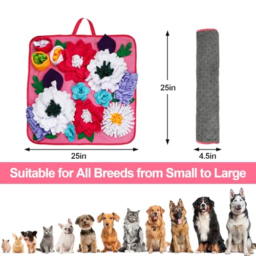 Vextronic Snuffle Mat for Dogs, Large Breed Slow Feeder Interactive Toy | 25x25-inch washable mat. Sparks natural foraging. Eases anxiety. Slows gulping at meals. Fits small to large pets. Pink. - color: Pink