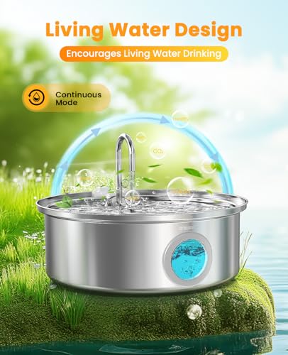 Oneisall Dog Water Fountain PWF002 | 7L/230oz Contain 5 Set Filters,25dB Quiet,Stainless Steel,Visual Water,5-Layer Filtration