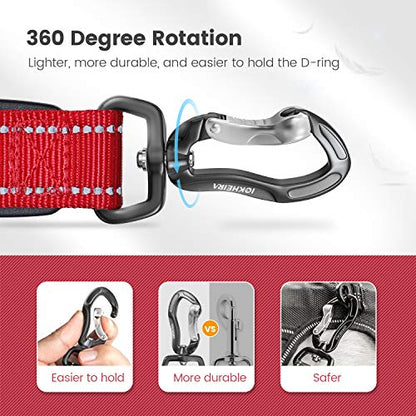IOKHEIRA Multifunctional Dog Leash for Medium & Large Dogs - Red Adjustable With Car Seatbelt, 4-6 FT Strong Bungee - color: Red