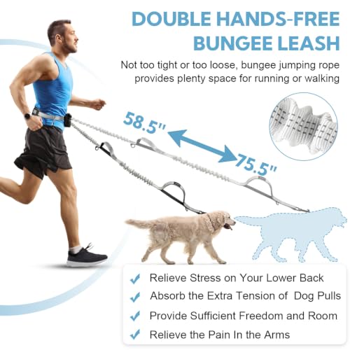 Hands Free Dog Leash with Pouch, Retractable Bungee with Double Padded Handles, Dog Leashes with Bungee for Medium & Large Puppy - color: Silvery