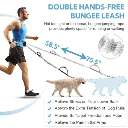 Hands Free Dog Leash with Pouch, Retractable Bungee with Double Padded Handles, Dog Leashes with Bungee for Medium & Large Puppy - color: Silvery