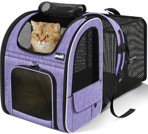 pecute Cat Backpack Expandable, Cat Carrier with Breathable Window - color: Purple, size: 12.6"L x 10.2"W x 16.5"H