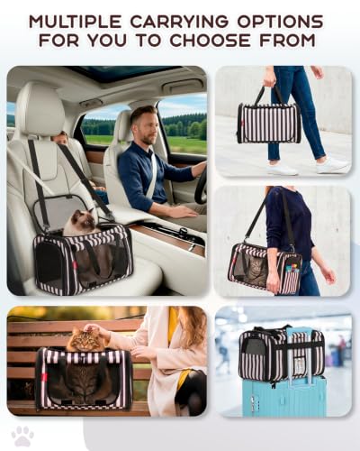 BurgeonNest Cat Carrier Soft, Pet Carrier Dog Carrier Airline Approved for Cats and Small Dogs up to 20 lbs Top Loading with Shoulder Strap, Privacy Protection, Mesh Ventilation, Car Travel, Striped - color: Striped, size: 17.7"L x 11.8"W x 11.4"H