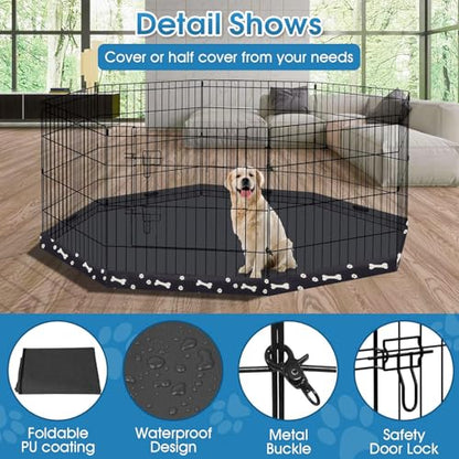 Dog Pen Pet Playpen Dog Fence Indoor Foldable Metal Wire Exercise Puppy Play Yard Pet Enclosure Indoor Outdoor 8 Panels 24 Inch with Bottom Pad (Bottom Cover Fence with Printing) - style: Playpen + printing pad