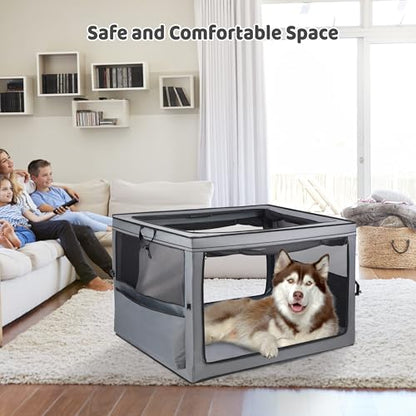 Portable Dog Crate Soft Dog Crate 22",30",36",42" Foldable Basic Dog Crates Easy Set-up, Light, Sturdy, Comfy，Collapsible Crate for Home and Travel (42Inch) - size: 42.0"L x 31.0"W x 31.0"H
