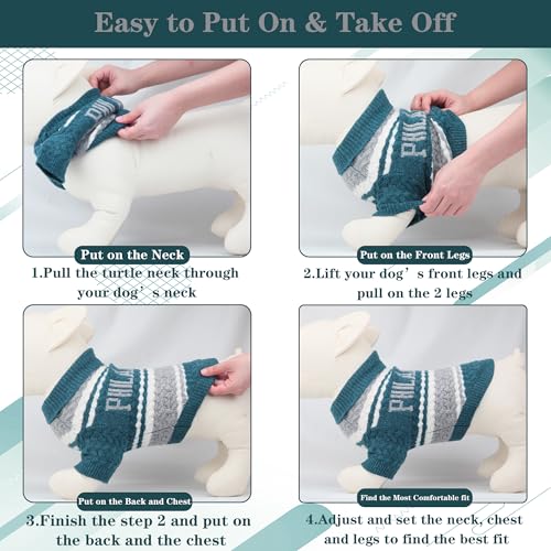 Small Dog Sweater Football Theme Turtleneck Knit Dog Sweaters for Small Pets Warm Winter Cat Dog Clothes - color: green&gray, size: Small