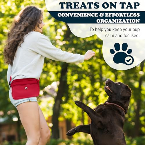 Puppington 3-in-1 Crossbody Dog Walking Bag & Treat Pouch with Matching Planet Safe Poop Bags & Built-In Dispenser - Dog Mom Gift for Puppy Training with Zippered Pockets (Ruby Red) - color: Ruby Red