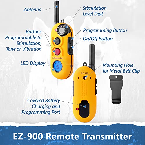 Educator EZ-900 E Collar for Dog Training with Remote - 1/2 Mile Range, Waterproof, 256 Blunt Stimulation Levels, Tone or Vibration Mode, Night Tracking Light for Small, Medium & Large Dogs - size: EZ-900 - 1 Dog