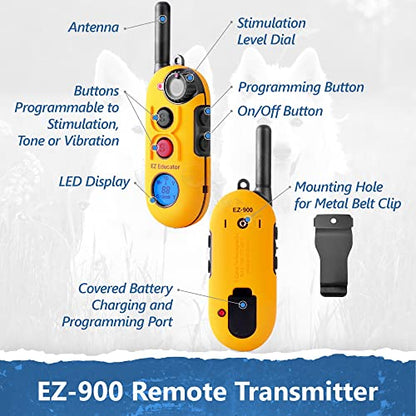 Educator EZ-900 E Collar for Dog Training with Remote - 1/2 Mile Range, Waterproof, 256 Blunt Stimulation Levels, Tone or Vibration Mode, Night Tracking Light for Small, Medium & Large Dogs - size: EZ-900 - 1 Dog
