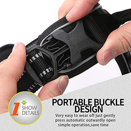 JUXZH Truelove No Pull Dog Harness with Easy Control Handle and 2 Leash Attachments,Reflective Adjustable Pet Vest - color: Black, size: Medium (Pack of 1)
