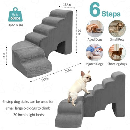 Dog Stairs for High Bed, Dogs Stairs for Small Dog, 6 Tiers Steps for Dogs to Get on Beds, 30 inches L Shape Pet Step Ramps for Old Cats, Injured Pets and Small Puppy