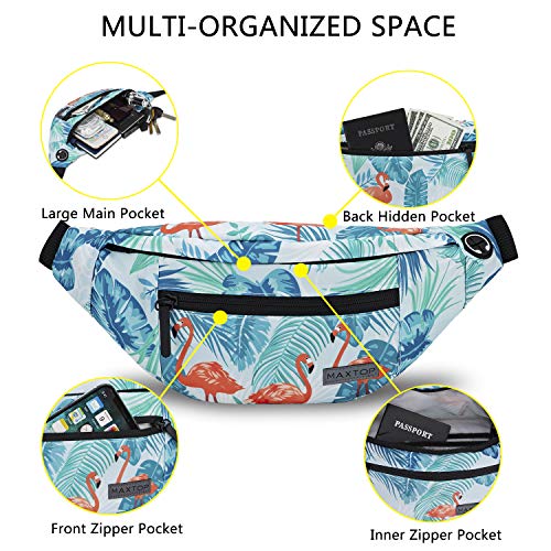 MAXTOP Large Crossbody Fanny Pack with 4-Zipper Pockets,Gifts for Enjoy Sports Festival Workout Traveling Running Casual Hands-Free Wallets Waist Pack Phone Bag Carrying All Phones - color: Flamingo Green, style: Large Fanny Pack(4 Zipper Pockets)