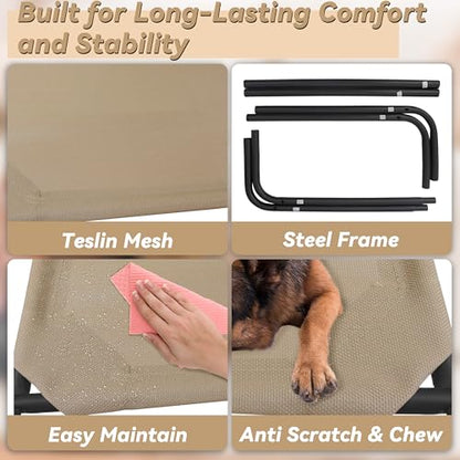 Elevated Dog Bed for Large Dogs, Raised Dog Bed with Breathable Mesh, Non Slip, Easy to Clean, 50.5 Inches, Brown - color: Brown, size: Large