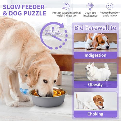 Slow Feeder Dog Bowls Insert, Animire Soft Silicone Slow Eating Dog Food Bowl for Small, Medium and Large Dogs, Compatible with Regular and Elevated Bowls - color: Yellow, size: S