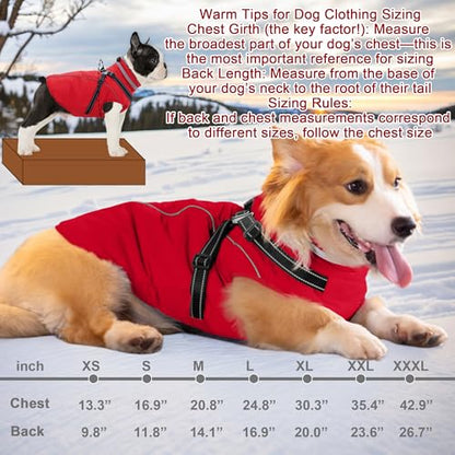 Fragralley Dog Coat with Harness Built in, Waterproof Windproof Reflective Warm Puffer Jacket, Fleece Lined Vest Winter Parka for Small, Medium, Large Dogs - color: Red, size: X-Small