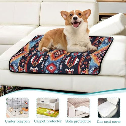 Qilmy Aztec Pet Mat, Waterproof Reusable Dog Training Pad Anti-Slip Pet Creat Pad for Small Medium Large Dogs and Cats - size: Smallx3