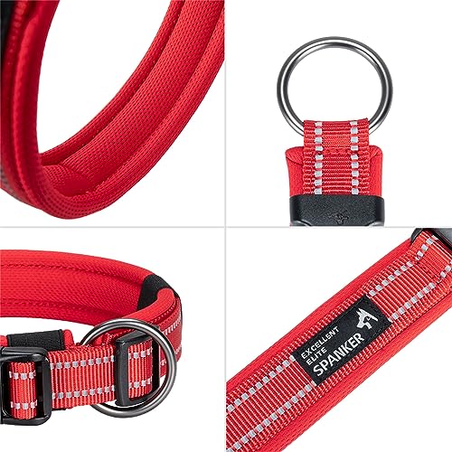 EXCELLENT ELITE SPANKER Reflective Dog Collar Classic Soft Padded Breathable Nylon Adjustable Pet Collar with Quick Release Buckle for Boy Girl Male Female Small Medium Large Dogs Training(Red-L) - color: Red, size: L