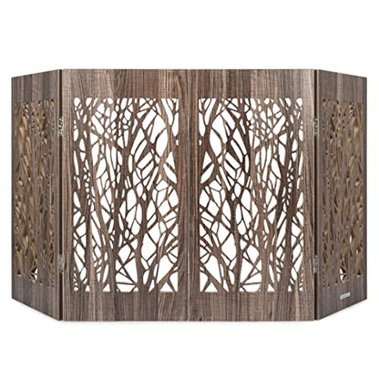 Cardinal Gates Decorative Wooden Freestanding Pet Gate-4 Panel 15" W x 30" H - Expandable Indoor Barrier for Small/Medium Pets - Portable Puppy Gate - Great for Hallways and Doors - Barnwood Branches