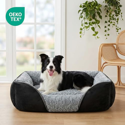 INVENHO Medium Dog Bed Rectangle Washable Orthopedic Soft Calming Sleeping Pet Cuddler with Anti-Slip Bottom - color: Black, size: M(25"x 21"x 8")