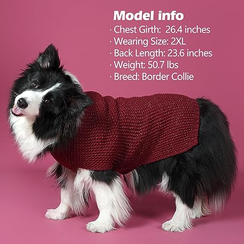 KYEESE Dog Sweater with Leash Hole Warm Pullover with Reflective Yarn for Small and Medium Dogs Male Soft Knit Pullover Boy Dog Coats Cozy Lightweight Thick Sweater,Dark Red,Large - color: 5# Dark Red, size: L (30-45lbs)