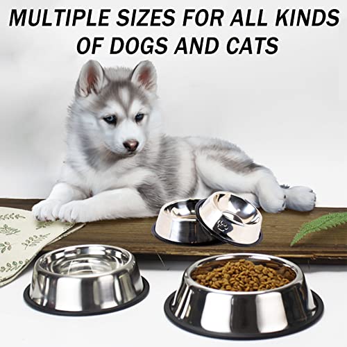 Hamiledyi Stainless Steel Dog Cat Bowl with Rubber Base 4 Pack Pet Feeder and Water Bowls Stackable Non-Slip Puppy Dishes for Small Medium Animals Kitten Rabbit - size: Large