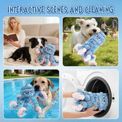 Tough Octopus Dog Toy, Interactive Squeaky & Crinkle Tug of War Toy for Aggressive Chewers, Large Durable Plush Chew Toys to Keep Dogs Busy- Crinkle Octopus, Large (Blue) - color: Blue