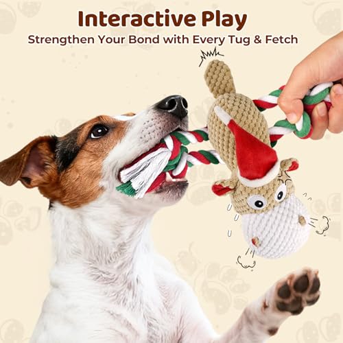 Dog Toys for Small Medium Dogs - Squeaky Hippo Plush Dog Toys with Crinkle Paper, Cotton Ropes for Tug Games - color: Christmas Hippo